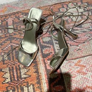 Gold lace up heels like new